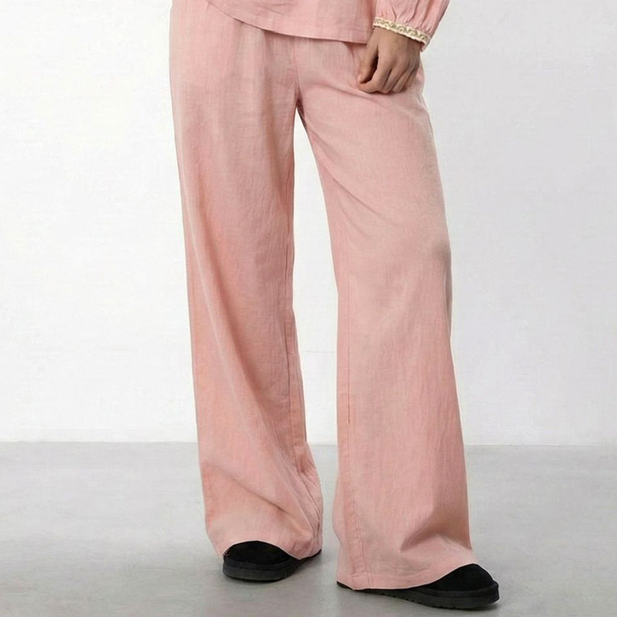 Round Neck Lace Ladies Pajama Set - Pink