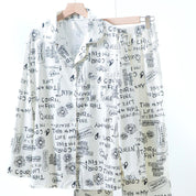 Text Ladies Loungewear Front Open Pajama Set - White