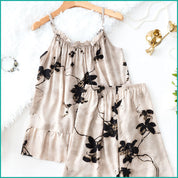 Flower Ladies Shorts Set - Brown