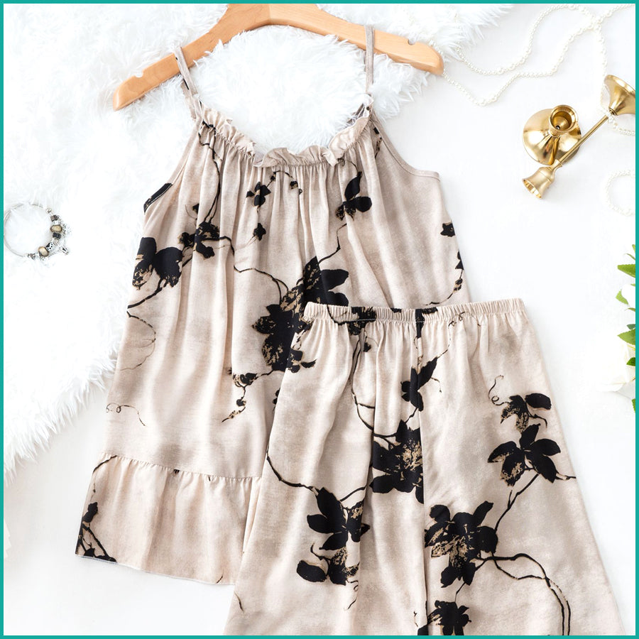 Flower Ladies Shorts Set - Brown