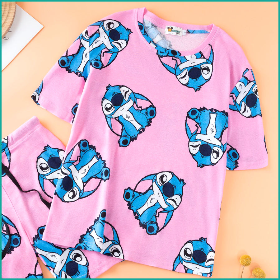 Stitch Ladies Shorts Set - Pink