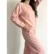 Round Neck Lace Ladies Pajama Set - Pink