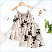 Flower Ladies Shorts Set - Brown