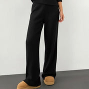 Line V-Neck Ladies Pajama Set - Black