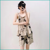 Flower Ladies Shorts Set - Brown