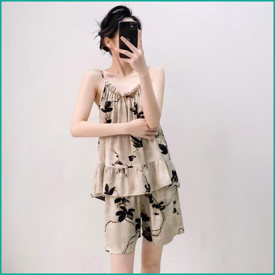 Flower Ladies Shorts Set - Brown