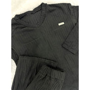 Line V-Neck Ladies Pajama Set - Black