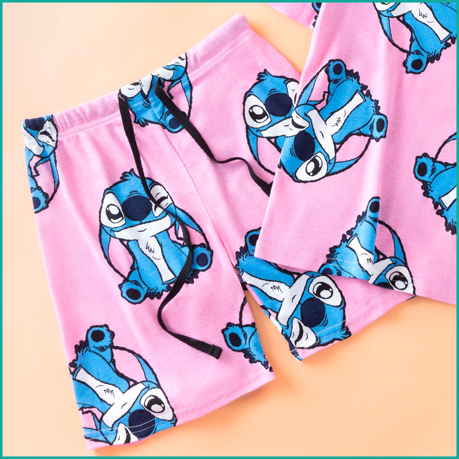 Stitch Ladies Shorts Set - Pink