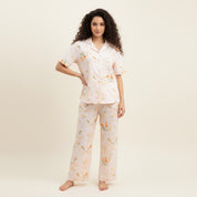 Light Rose Ladies Linen Material Pajama Set - Pink