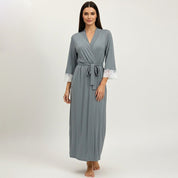 Plain with Lace Ladies Rob - Grey