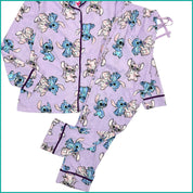 Lilo Stitch Ladies Cotton Front Open Pajama Set - Purple