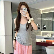 Plain Strips Ladies Hafer Pajama Set - Grey Pink