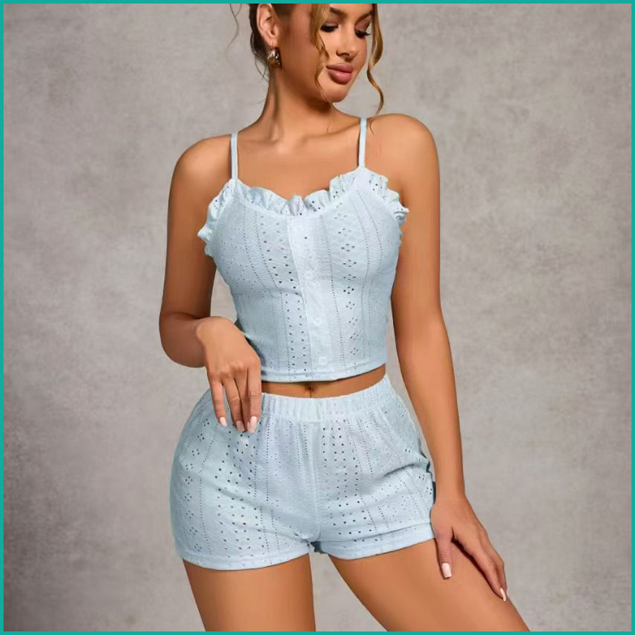 Plain Ladies Crop Top Shorts Set - Sky Blue
