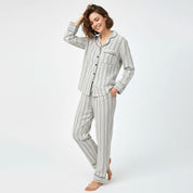 Linings Ladies Cotton Winter Front Open Loungewear Set - White
