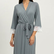 Plain with Lace Ladies Rob - Grey