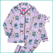 Lilo Stitch Ladies Cotton Front Open Pajama Set - Purple