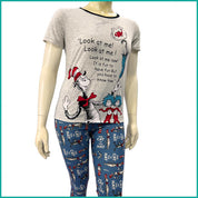Cat in the Hat Ladies Pajama Set - White Blue