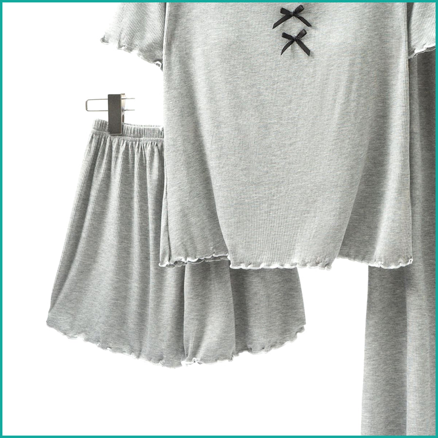 Ladies 3 Pcs Set Loungewear Pajama Set - Grey