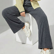 Puppy Strips Ladies 3 Pcs Pajama Set - Yellow Grey