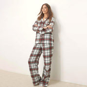 Lining Checks Ladies Pajama Set - White Red