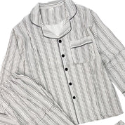 Linings Ladies Cotton Winter Front Open Loungewear Set - White