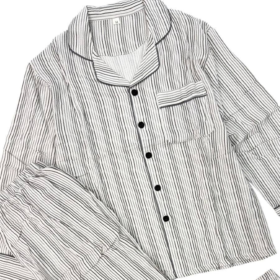 Linings Ladies Cotton Winter Front Open Loungewear Set - White