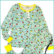 Cute Animals Ladies Cotton Pajama Set - Green