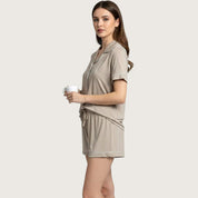 Plain Ladies Shorts Set Lycra - Brown