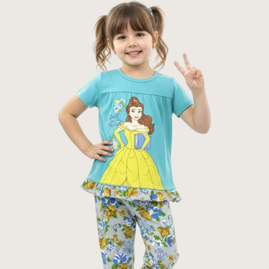 Princess Floral Girls Leggings Set - Blue