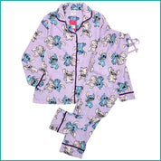 Lilo Stitch Ladies Cotton Front Open Pajama Set - Purple