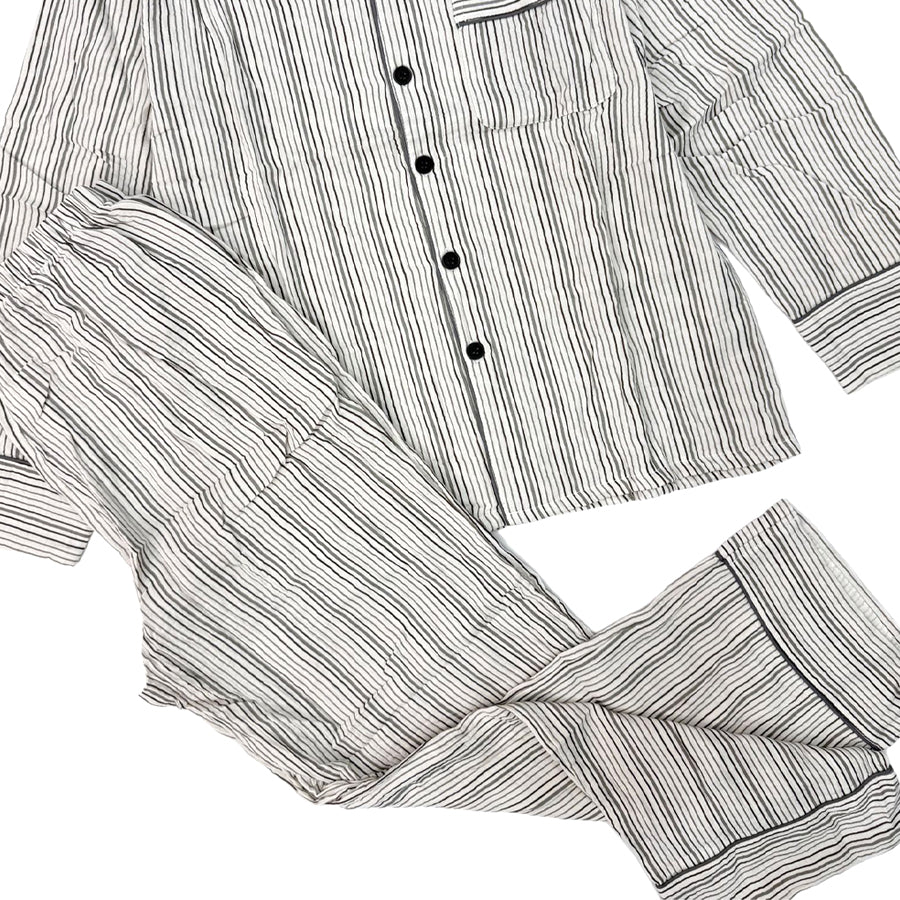 Linings Ladies Cotton Winter Front Open Loungewear Set - White