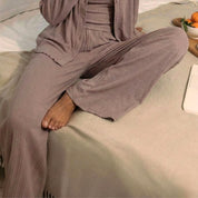 Plain Buttons Ladies 3 Pcs Loungewear Set - Pink