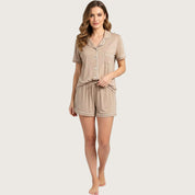 Plain Ladies Shorts Set Lycra - Brown