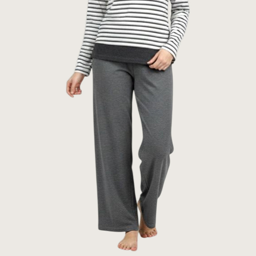 Strips Ladies Pajama Set - White Grey