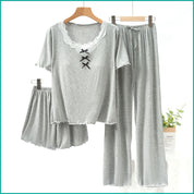 Ladies 3 Pcs Set Loungewear Pajama Set - Grey