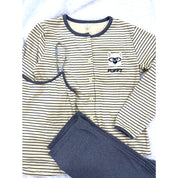 Puppy Strips Ladies 3 Pcs Pajama Set - Yellow Grey