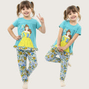 Princess Floral Girls Leggings Set - Blue