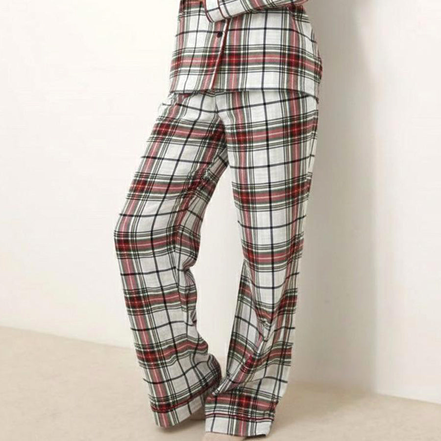 Lining Checks Ladies Pajama Set - White Red