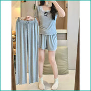 Ladies 3 Pcs Set Loungewear Pajama Set - Grey