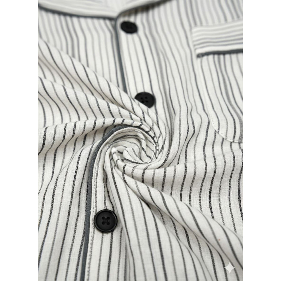 Linings Ladies Cotton Winter Front Open Loungewear Set - White