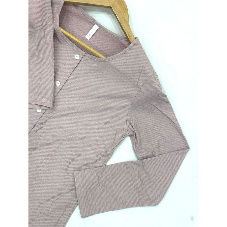 Plain Buttons Ladies 3 Pcs Loungewear Set - Pink