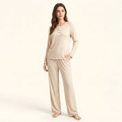 Mini Floral Ladies Winter Full Sleeves Loungewear Cotton with Lycra Material - Cream