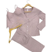 Plain Buttons Ladies 3 Pcs Loungewear Set - Pink
