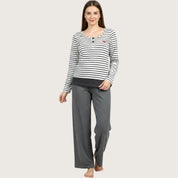 Strips Ladies Pajama Set - White Grey