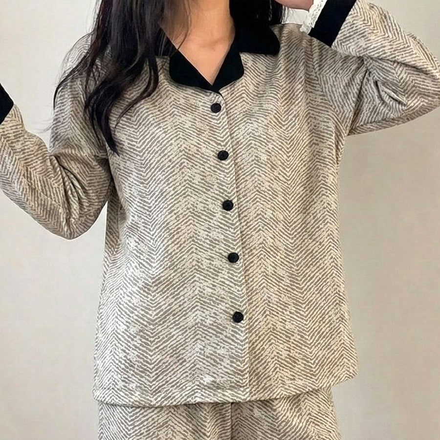 Zig-Zag Ladies Pajama Set - White Black