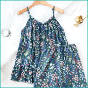 Mini Flower Ladies Shorts Set - Blue