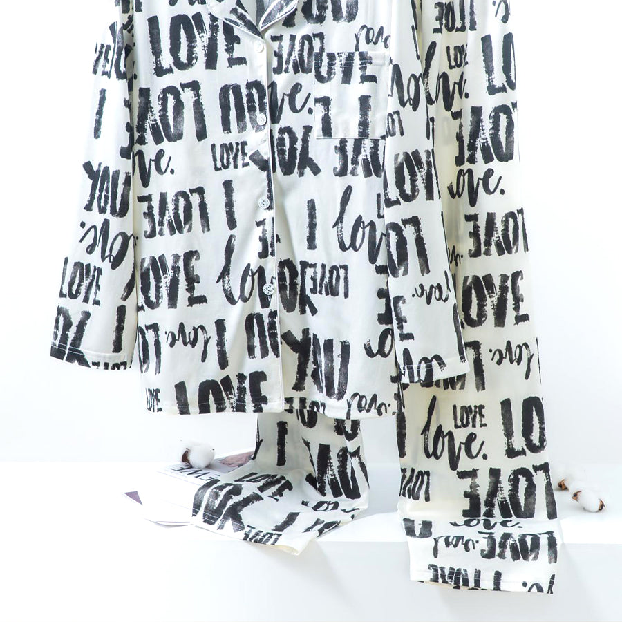 Love You Ladies Loungewear Front Open Pajama Set - White