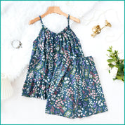 Mini Flower Ladies Shorts Set - Blue