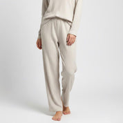 Line V-Neck Ladies Pajama Set - Cream
