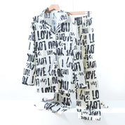 Love You Ladies Loungewear Front Open Pajama Set - White